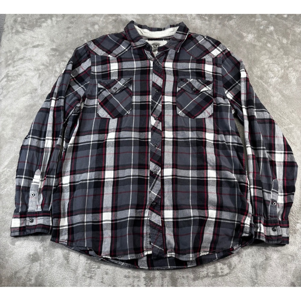 Roebuck &‎ Co Flannel Shirt Mens 2XL XXL Tall Plaid Western Pearl Snap Button
